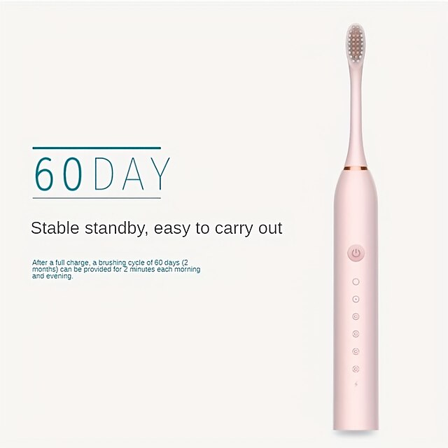 فرشاة أسنان كهربائية سونيك للبالغين - فرشاة أسنان كهربائية قابلة للشحن مع 4 رؤوس فرشاة ، شحن سريع لمدة 3 ساعات لمدة 60 يوما ، 6 أوضاع IPX7 مقاومة للماء ، 2 دقيقة فرشاة أسنان ذكية قابلة لإعادة الشحن