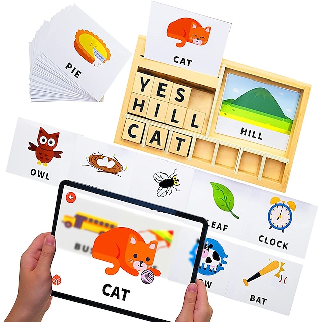 blocuri de construcție, viață de jucărie blocuri de litere din lemn jocuri de ortografie pentru copii cu vârsta de 3 4 5 - carduri flash cu alfabet montessori jucării cuvinte vizuale jocuri