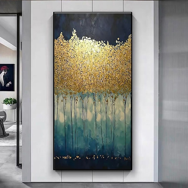  Handmade Oil Painting Canvas Wall Art Decoration Abstract Golden Tree for Home Decor Stretched Frame Hanging Painting 45*90cm/50*100cm