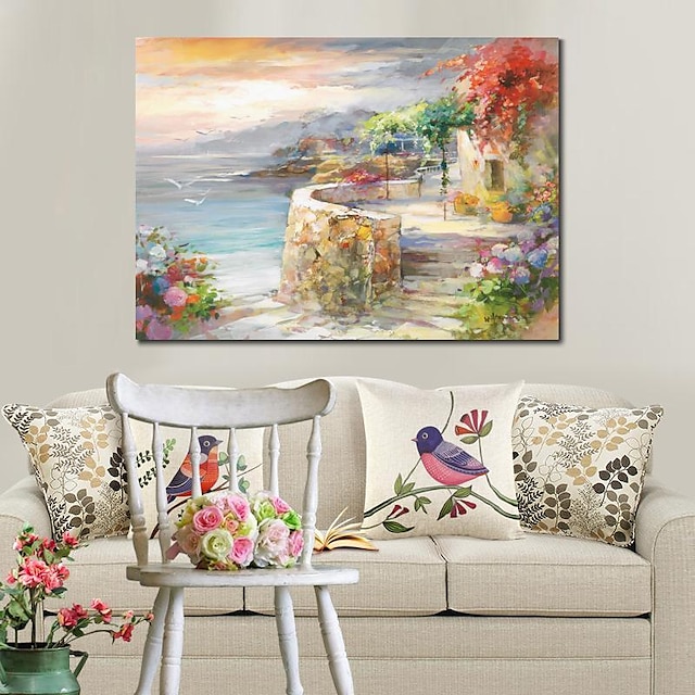  60 * 90cm / 80 * 120cm手作りの油絵キャンバス壁アート装飾風景庭田舎の海の家の装飾ロールフレームレスストレッチなしの絵画