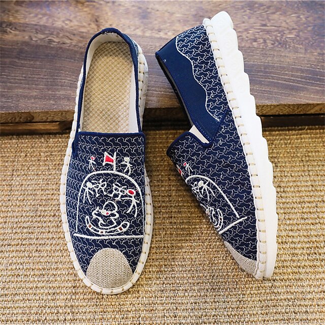  Men's Loafers & Slip-Ons Comfort Shoes Vintage Casual Outdoor Daily Walking Shoes Canvas Breathable White Blue Summer Spring