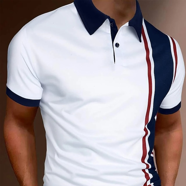  Herr POLO Shirt Golftröja Ledigt Helgdag Klassisk Kortärmad Mode Grundläggande Färgblock Knapp Sommar Normal Vit Röd Svartvit POLO Shirt