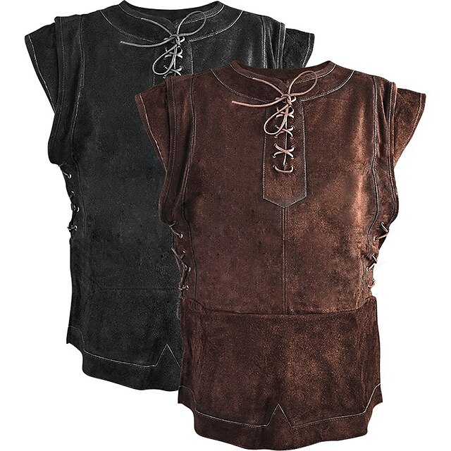 thumbnail image 2 of Kranchungel Mens Medieval Vest Pirate Costume Renaissance Steampunk Lace-up Viking Vest Gothic Waistcoat Outfit Army Green X-Small 2 of 14
