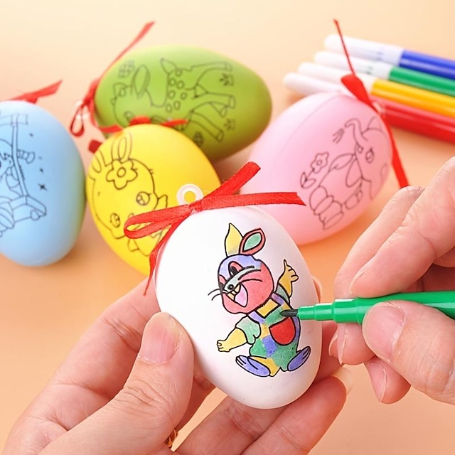  1 pakke, kreative håndlagde påskeegg for barn håndlagde tegneseriemalte håndmalte eggeskallleker av små barn, påskegaver til barna