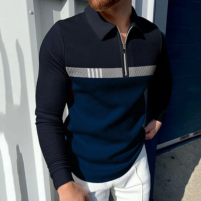 Men's Zip Polo Golf Shirt Business Daily Wear Quarter Zip Long Sleeve ...