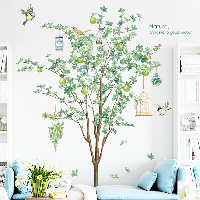  Nordic naklejki ścienne z roślinami duże drzewo naklejki w tle sofa do salonu dekoracja naklejki samoprzylepne zielone naklejki 100*90cm
