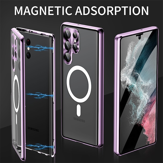  Phone Case For Samsung Galaxy S24 S23 S22 S21 Ultra Plus Full Body Case Magnetic Adsorption With Magsafe Portable Flip Clear Transparent Solid Colored Aluminum Alloy Plastic