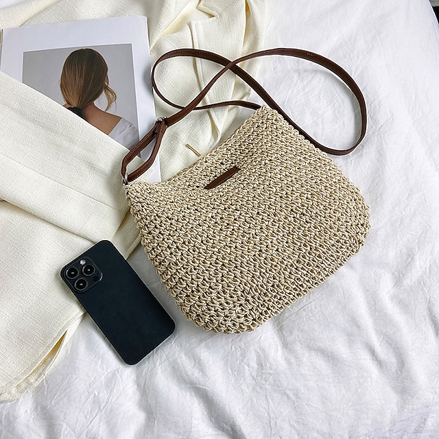 Women's Crossbody Bag Straw Daily Holiday Beach Large Capacity Solid