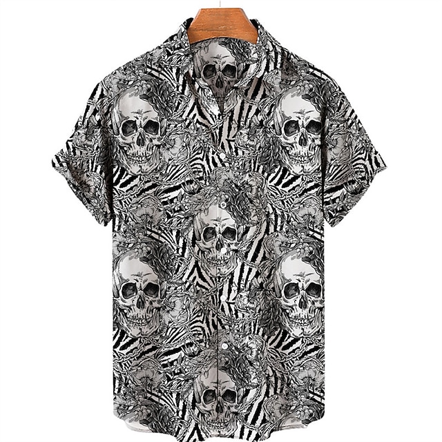  Men's Shirt Summer Hawaiian Shirt Skull Graphic Prints Turndown Black Outdoor Street Short Sleeves Button-Down Print Clothing Apparel Sports Fashion Streetwear Designer