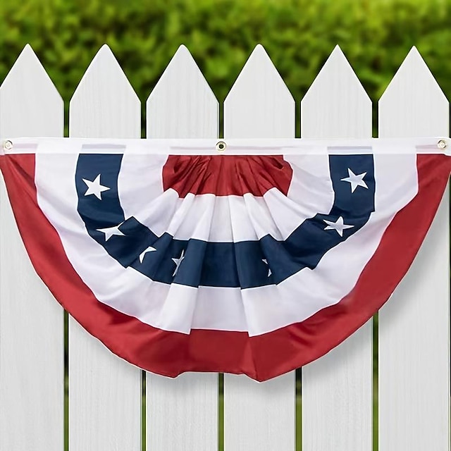  bandera estadounidense empavesado bandera de abanico plisada de EE. UU. para exteriores, colores vivos y puntadas dobles resistentes a la decoloración cabecera de lona con tres ojales de latón
