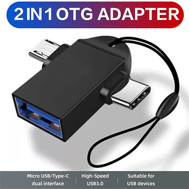  Portable OTG Adapter Type C & Micro USB To USB 3.0 Adapter Male To Female 2 In 1 Multifunction on The Go Aluminum Converter with Keychain Stonego Phone Accessories for Android Smartphones Tablets