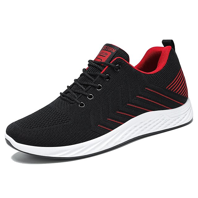  Men's Sneakers Running Shoes Flyknit Breathable Wearable Lightweight Comfortable Running Outdoor Round Toe Rubber PVC Knit Spring Fall Black Black Red