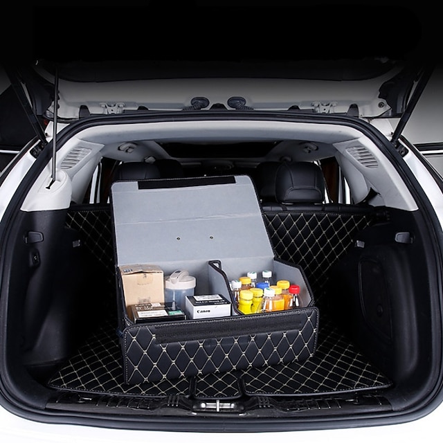  bil bagagerumsorganiseringsboks stor kapacitet auto multibrugsværktøj opbevaringstaske opbevaring oprydning læderfoldning til nødopbevaringsboks