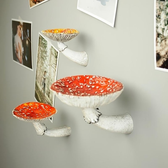  1 peça prateleira de suspensão de cogumelos pequena prateleira de parede de resina flutuante ornamentos de decoração prateleiras de suspensão de parede