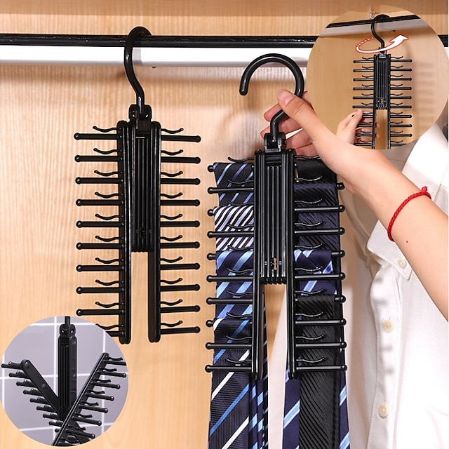  Rack de armazenamento de gravata ajustável 360 graus giratório doméstico prateleira de gravata cinto cachecol de seda artefato organizador de armário cabides