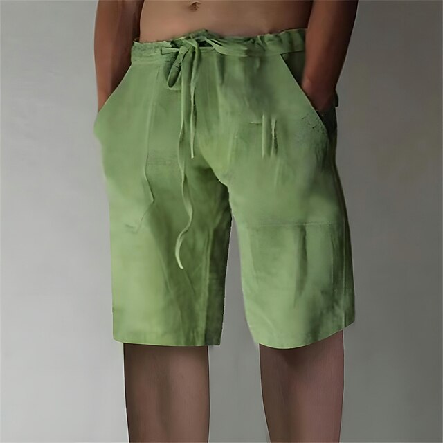  Hombre Pantalón corto Pantalones cortos de lino Pantalones cortos de verano Pantalones cortos holgados Correa Cintura elástica Pierna recta Plano Comodidad Transpirable Corto Deporte Diario Elegante