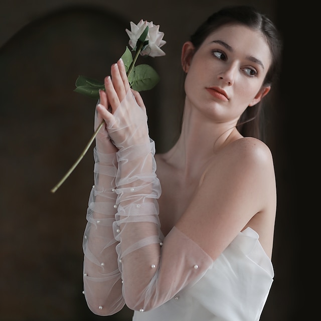  Retato Al gomito Guanti Moda / Elegante Con Perle false Guanti da sposa / eleganti