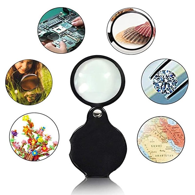  5X Mini Magnifying Glass Folding Pocket Magnifier Bigeye Glass Loupe with Black Rotating Protective Holster for Reading Newspaper, Book, Magazine, Science Class, Hobby, Jewelry
