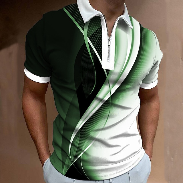 Men's Zip Polo Polo Shirt Golf Shirt Graphic Prints Geometry Linear ...