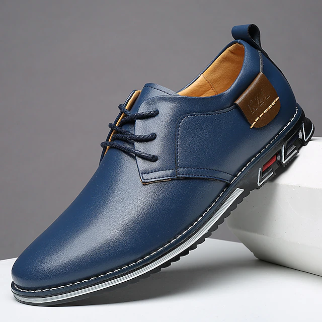 Men's Blue Casual Faux Leather Lace-Up Shoes - Comfortable Sole with Non-Slip Grip 12