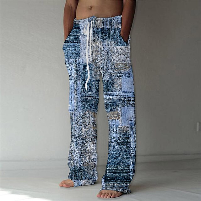  Men's Trousers Summer Pants Beach Pants Drawstring Elastic Waist Straight Leg Graphic Prints Comfort Casual Daily Holiday Cotton Blend Streetwear Hawaiian Blue Green