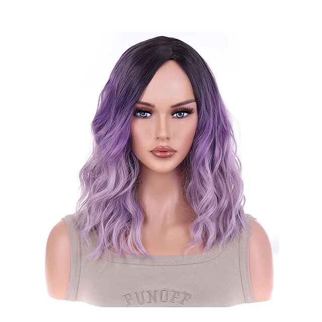  Synthetic Wig Curly Asymmetrical Machine Made Wig Medium Length A1 Synthetic Hair Women's Soft Classic Easy to Carry Purple Ombre