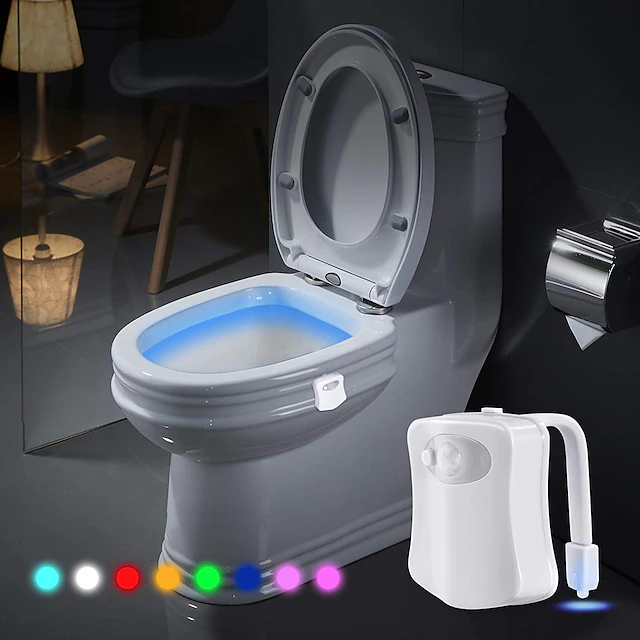 Toilet Night Light Bathroom LED Toilet Seat Bowl Motion Activated Detection Sensor 8-Color Changing Waterproof Washroom for Adult Kid 24