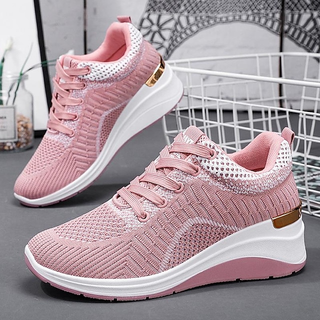  Pentru femei Adidași Roz Pantofi Augmentare Înălțime Pantofi Flyknit În aer liber Zilnic Bloc Culoare Vară Călcâiul ascuns Vârf rotund Sportiv Casual minimalism Alergare Plimbare Tăiați volantul