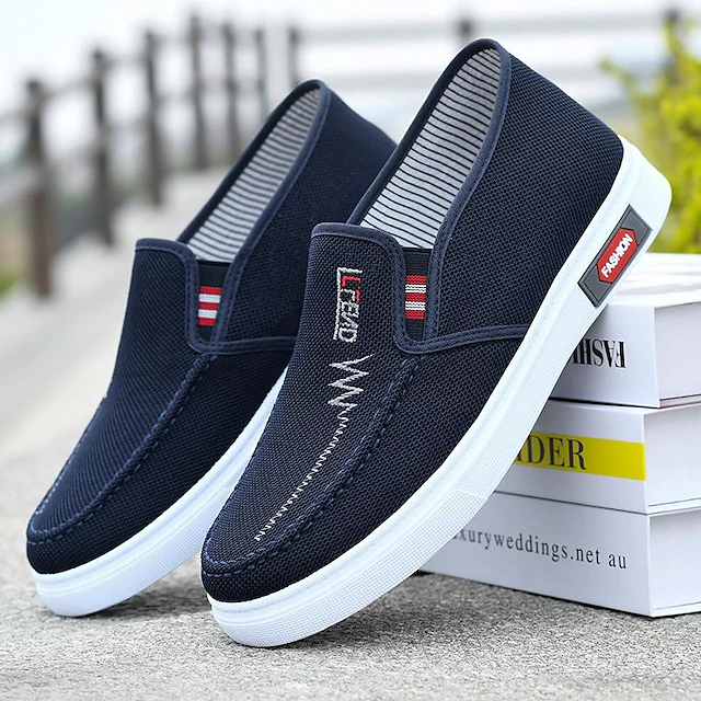 Men's Casual Blue Canvas Slip-On Sneakers with White Rubber Sole for Comfortable Everyday Wear 6