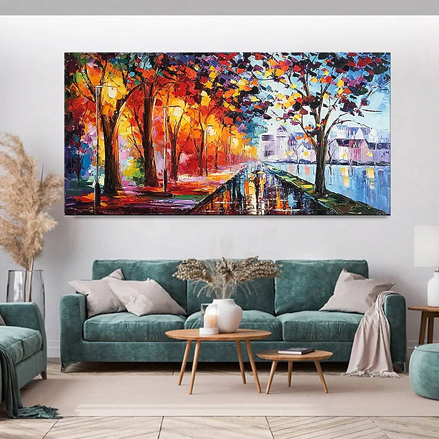 Handmade Oil Painting Canvas Wall Art Decoration Street Landscape Night ...