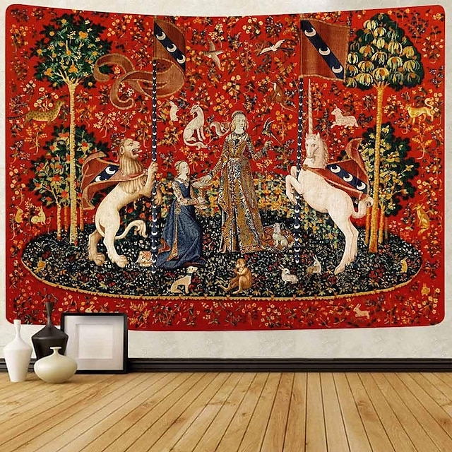  senhora medieval tapeçaria pendurada arte da parede grande tapeçaria mural decoração fotografia pano de fundo cobertor cortina casa quarto sala de estar decoração