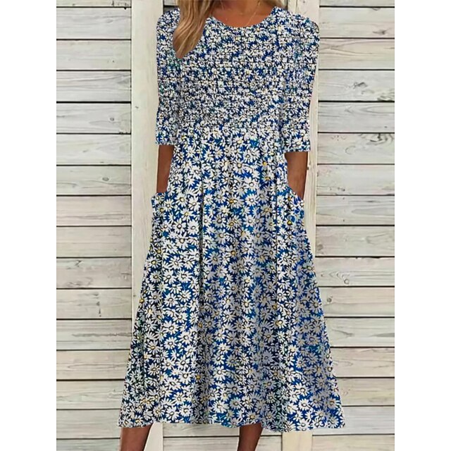 Women's Casual Dress Floral Floral Dress Summer Dress Crew Neck Ruched