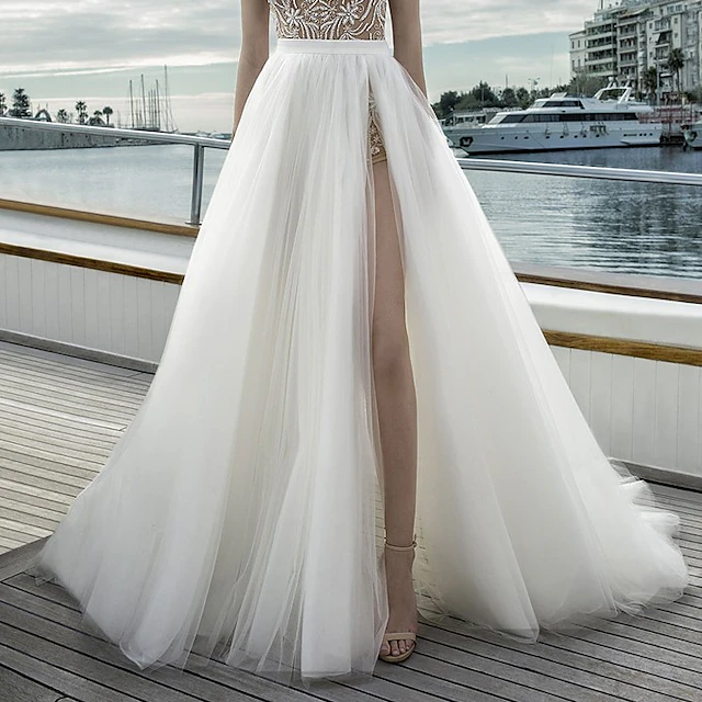 Beach Wedding Beach Casual Wedding Dresses A-Line Separates Separates Court Train Tulle Bridal Skirts Bridal Gowns With Split Front Solid Color ( Skirt Only )4