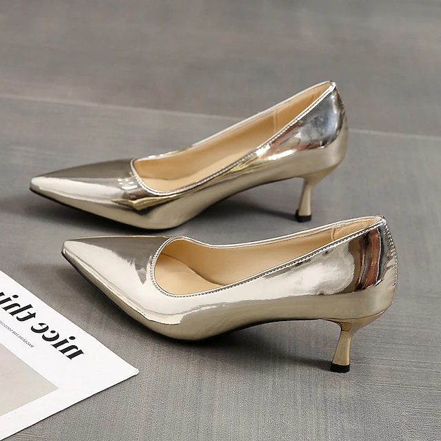 Metallic Gold Pointed Toe Pumps for Women – Stylish Kitten Heel High Heels for Work, Parties, and Formal Occasions 6