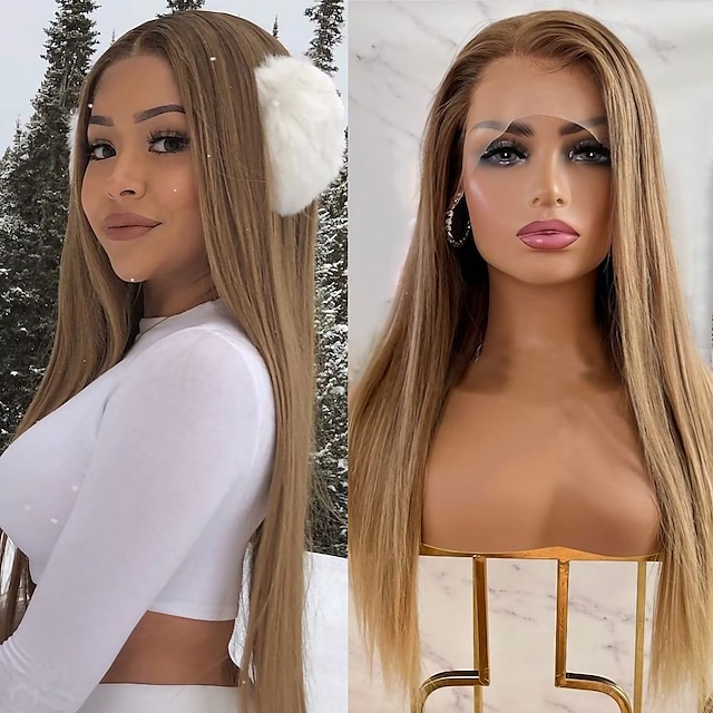  Synthetic Lace Wig kinky Straight Style 22-26 inch Dark Brown Gold Blonde Ombre Middle Part 13*2.5 lace front Wig All Wig Light Blonde