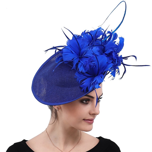  Fascinatoren Sinamay Formal Kentucky Derby Pferderennen Damentag Cocktail Elegant Brautkleidung Mit Feder Kopfschmuck Kopfbedeckung