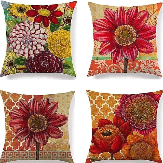 Funda de almohada de doble cara de girasol rojo, funda de cojín cuadrada  decorativa suave de 4 piezas, funda de almohada para dormitorio, sala de  estar, sofá, silla 2023 - US $