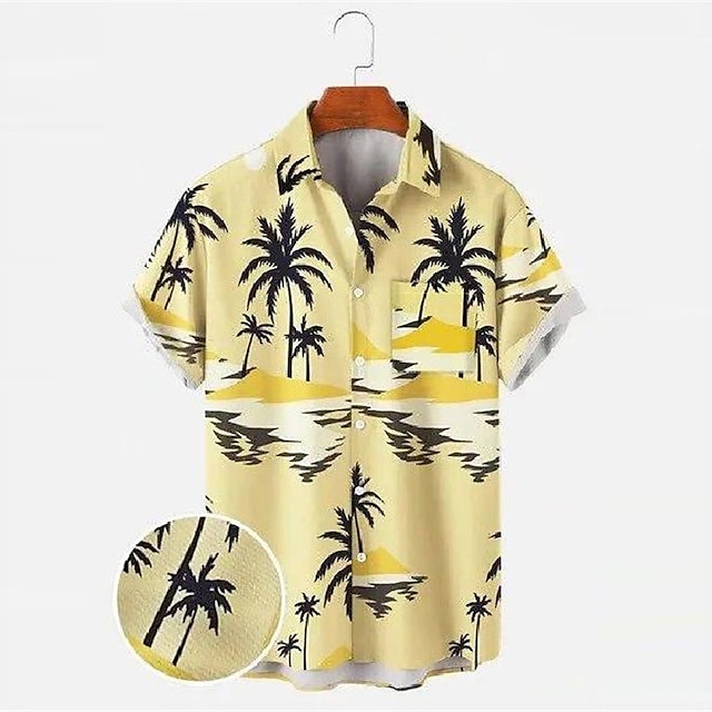  Men's Shirt Summer Hawaiian Shirt Coconut Tree Graphic Prints Turndown Yellow Pink Blue Purple Green Street Casual Short Sleeve Button-Down Print Clothing Apparel Fashion Streetwear Designer Soft