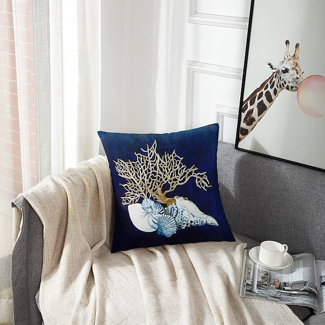 Blue Seashore Coral Double Side Pillow Cover 1PC Soft Decorative Square ...