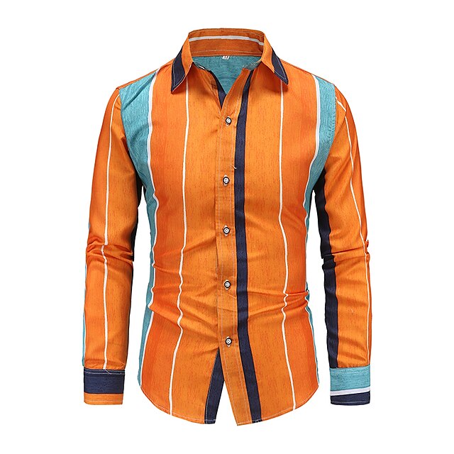  Men's Shirt Striped Classic Collar Orange Casual Daily Long Sleeve Clothing Apparel Simple