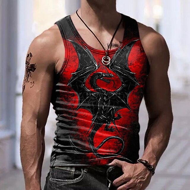 Men's Graphic Animal Vest Top Sleeveless T Shirt for Men Sleeveless T shirt 3D Print Crew Neck Shirt Fashion Designer Muscle Daily Sports Running Red Spring & Summer Clothing Apparel S M L XL 2XL 3XL2