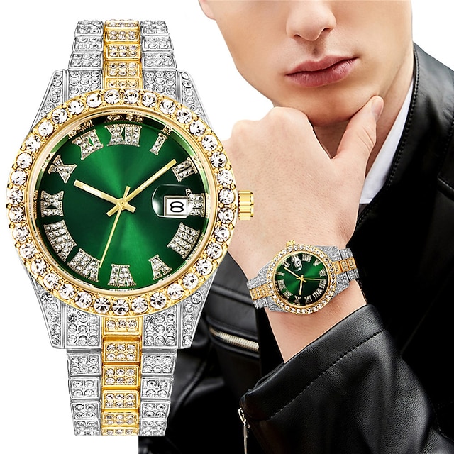  Quartz Watch For Men Male Hip Hop Full Diamond Watch Luxury Stainless Steel Clock Men Analog Quartz Wristwatches Gift Boyfriend