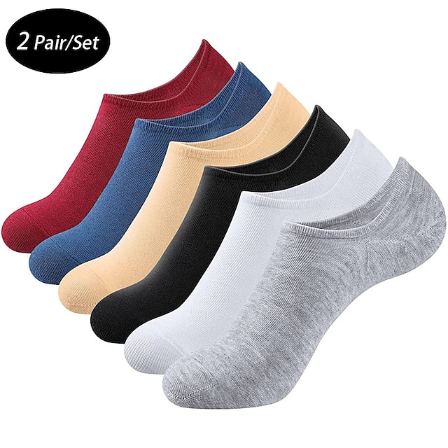  Men's 2 Pairs Socks Ankle Socks Low Cut Socks No Show Socks Black White Color Plain Outdoor Daily Wear Vacation Thin Spring & Summer Fashion Sport