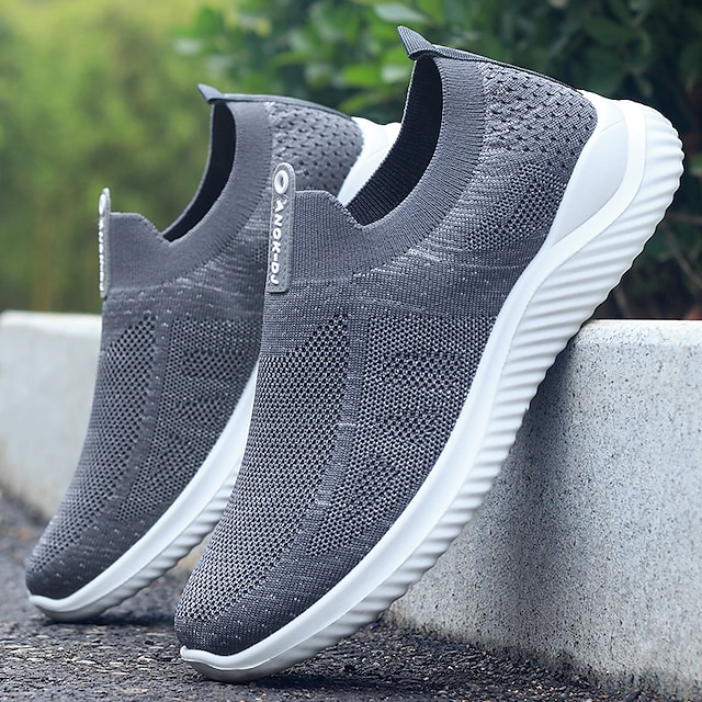  Men's Loafers & Slip-Ons Comfort Shoes Plus Size Flyknit Shoes Sporty Casual Classic Outdoor Office & Career Tissage Volant Breathable Gray Slogan Summer Spring