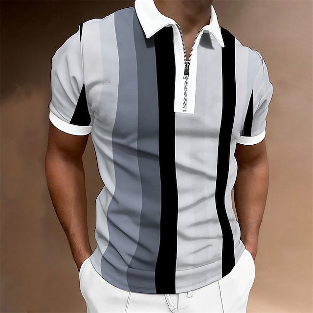  Herren Zip Polo Poloshirt Casual Täglich Viertel Postleitzahl Kurzarm Modisch Basic Farbblock Vertikale Streifen Zip Sommer Regular Fit Dunkelgelb Rosa Blau Braun Grün Grau Zip Polo
