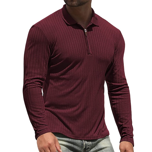  Herr Golftröja stickad polo Ledigt Helgdag Kavajslag Fjärdedels blixtlås Långärmad Mode Grundläggande Slät Fjärdedels blixtlås Sommar Normal Svart Vit Vin Kamel Grön Mörkblå Golftröja