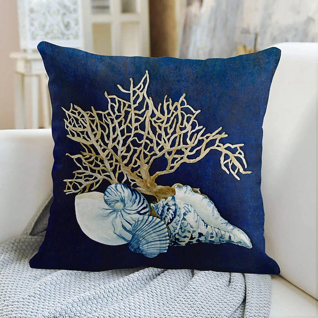 Blue Seashore Coral Double Side Pillow Cover 1PC Soft Decorative Square Cushion Case Pillowcase for Bedroom Livingroom Sofa Couch Chair 10