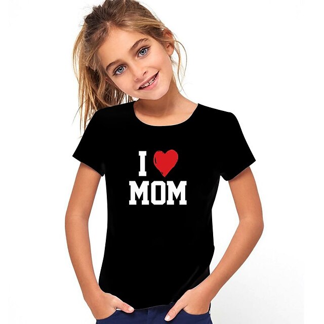  Kids Girls' T shirt Letter Casual Short Sleeve Crewneck Fashion Cotton 7-13 Years Summer Light White Black White