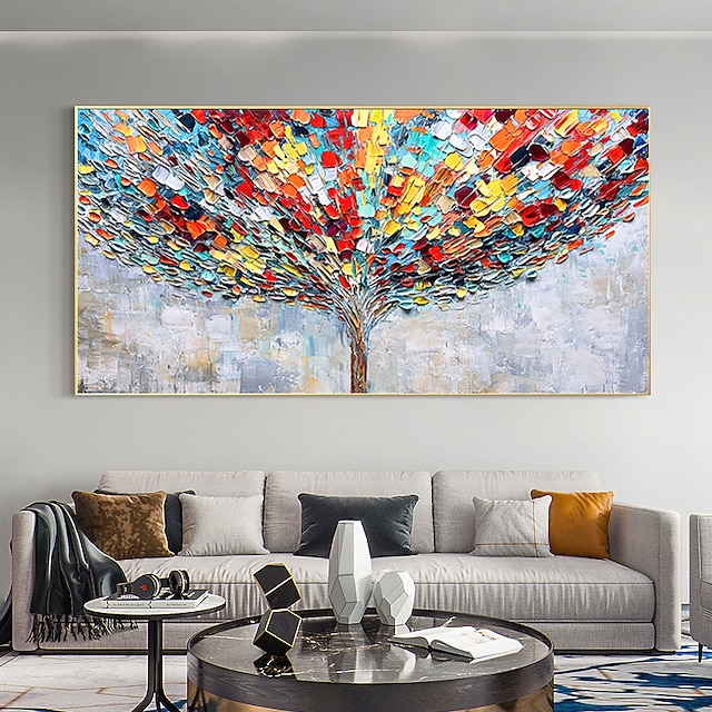 Handpainted Colorful Tree Large Knife Oil Painting Abstract On Canvas ...