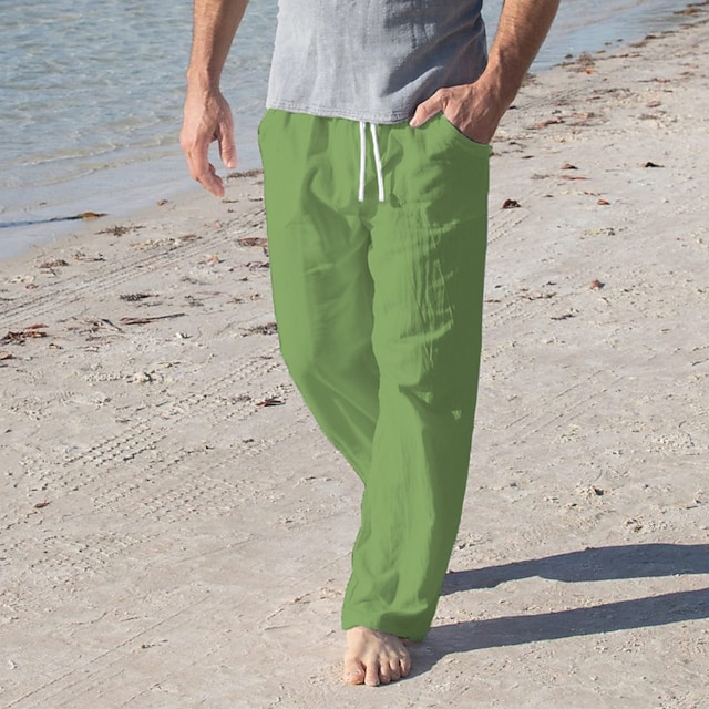 Men's Linen Pants Trousers Summer Pants Beach Pants Pleated Pants